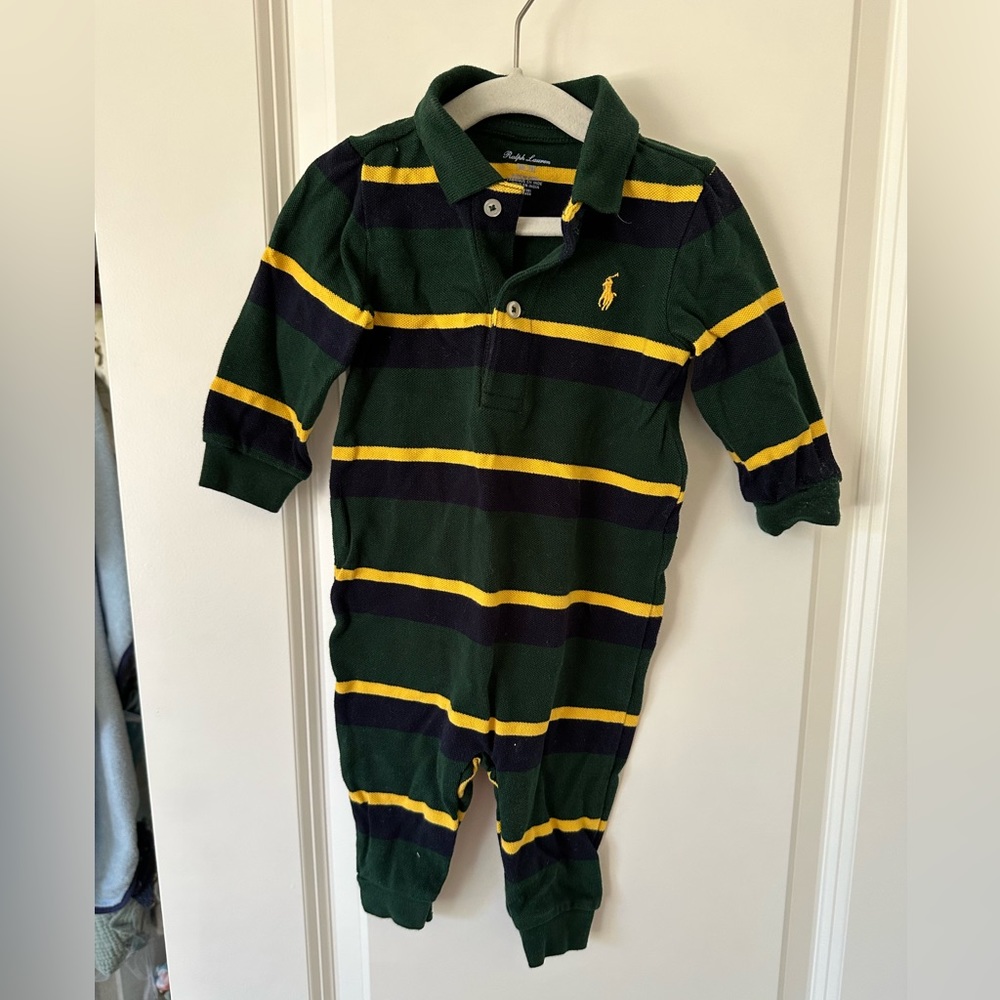 Ralph Lauren Green and Yellow Striped Kids One Piece